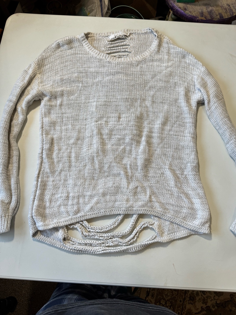 Harper Light Gray Distressed Crewneck Sweater